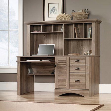 Sauder Harbor View Computer Desk with Hutch, Salt Oak