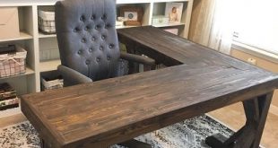 DIY L-Shaped Farmhouse Wood Desk + Office Makeover