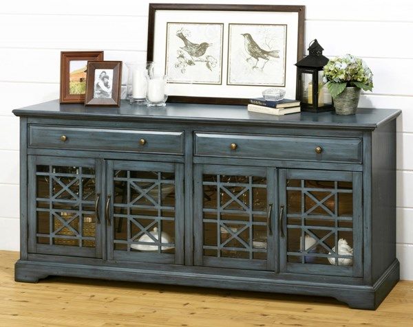 Jofran Furniture Craftsman Antique Blue 70 Inch Media Unit