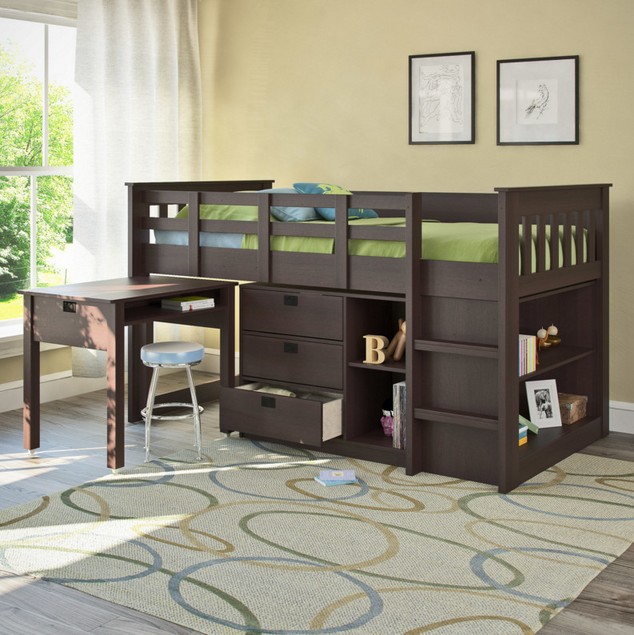 Loft bed with large desk