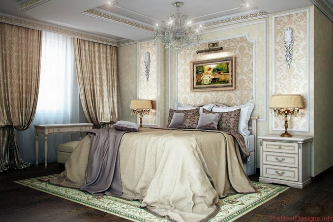 Bedroom design in a classic white palette