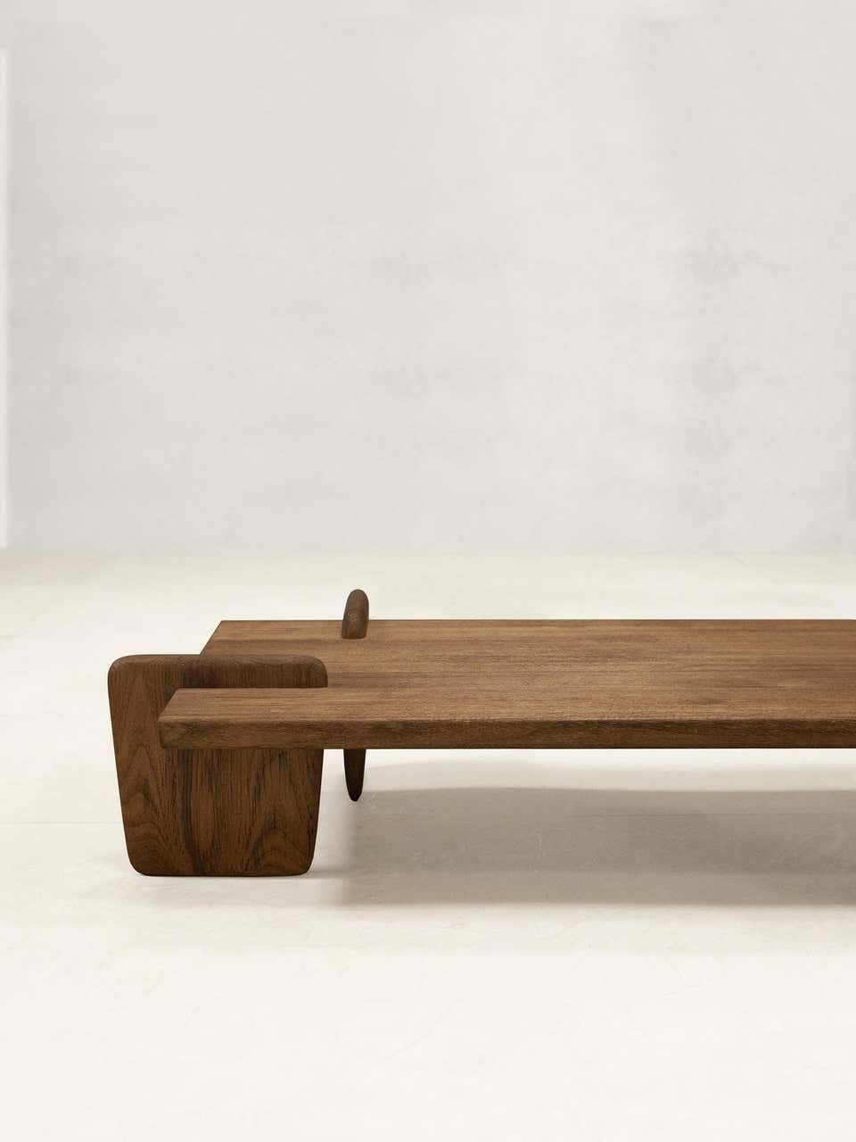 A wood coffee table in home interior