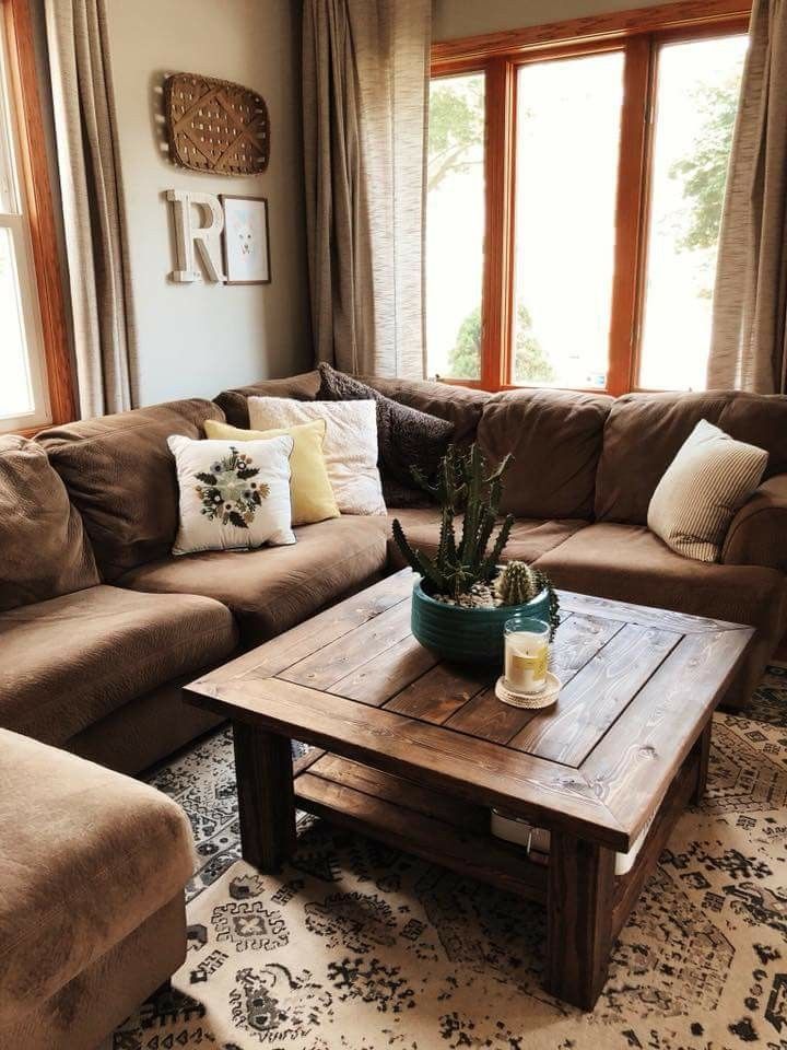 Adding some rustic look to
brown living room