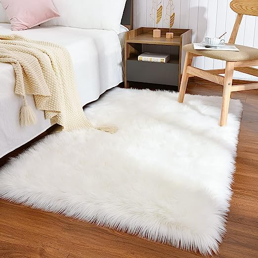 White faux sheepskin rug is a
real classic