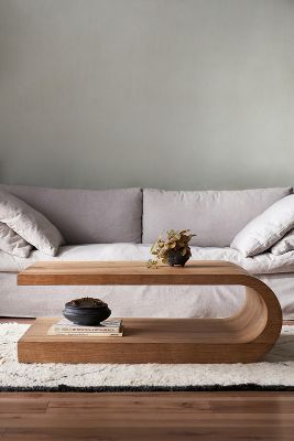 A wood coffee table in home interior