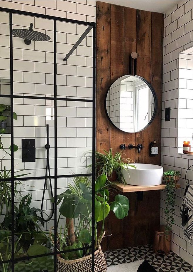 Contemporary subway tile bathroom