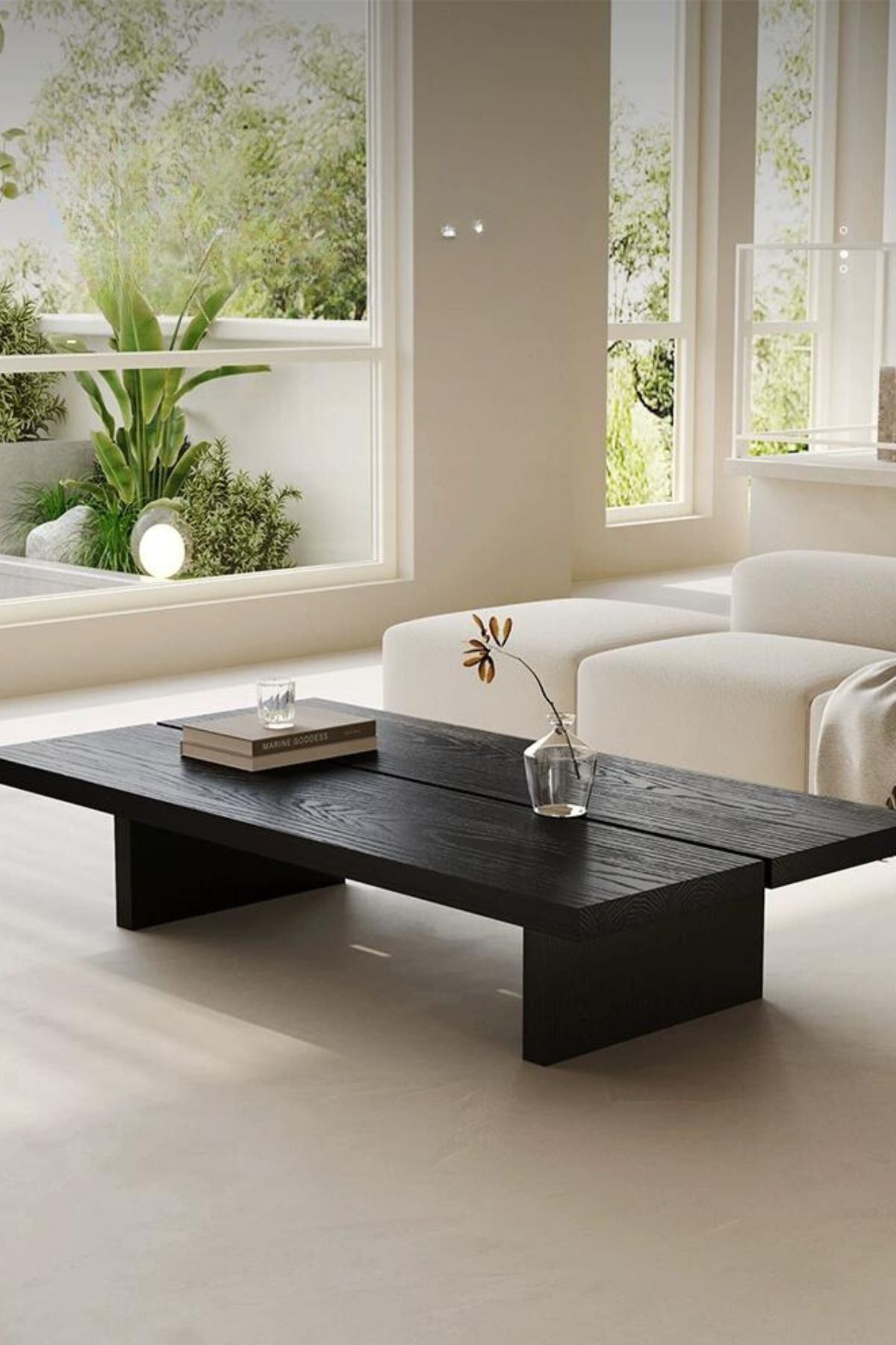 A wood coffee table in home interior