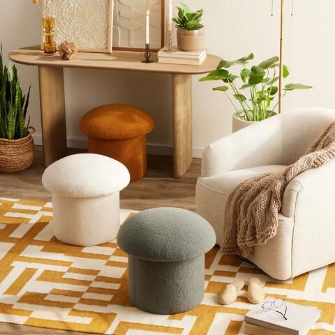 Round storage ottoman for room coziness