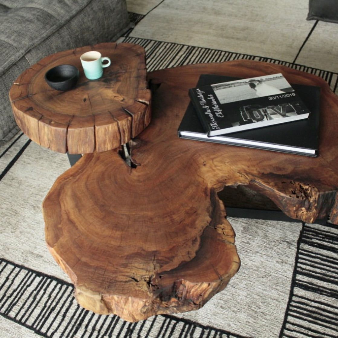 A wood coffee table in home interior