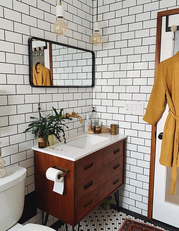 Contemporary subway tile bathroom