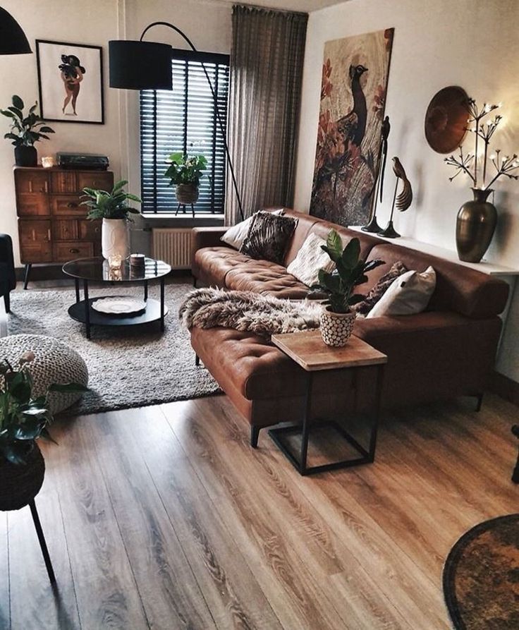 Adding some rustic look to
brown living room