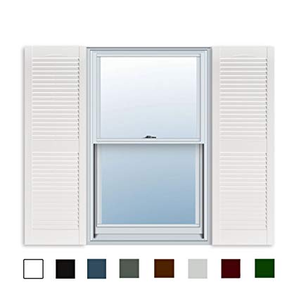 15 inch x 55 inch standard louver exterior vinyl window shutters, white ZCUTUYH