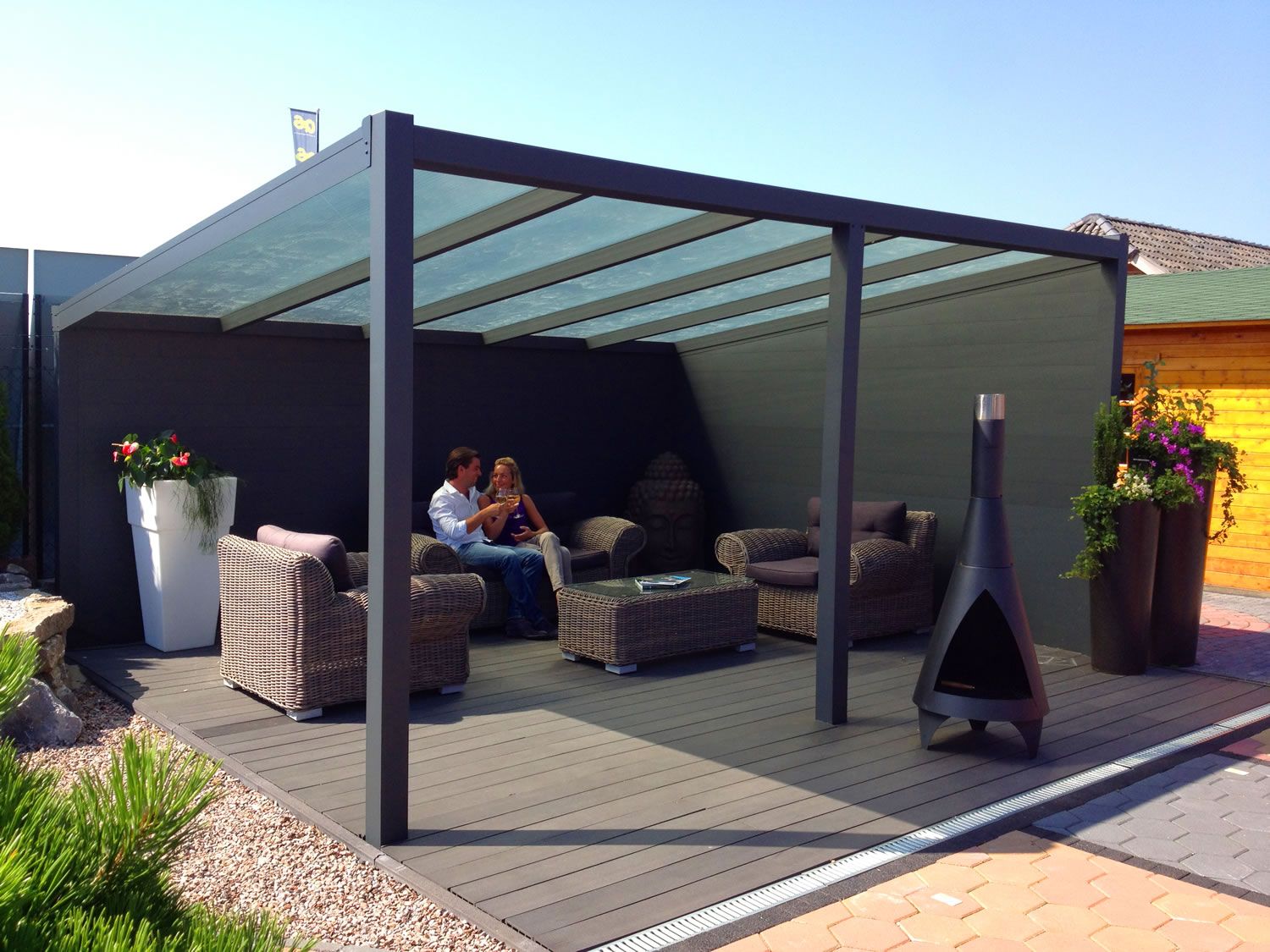 a glass prepared aluminium garden canopy / veranda with a depth of BIOWVGR