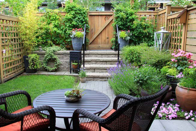 a small patio garden filled with plants SOSJGXT