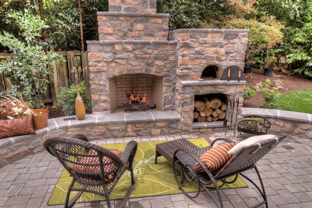 backyard fireplace outdoor fireplace with pizza oven traditional-patio CXINZAO