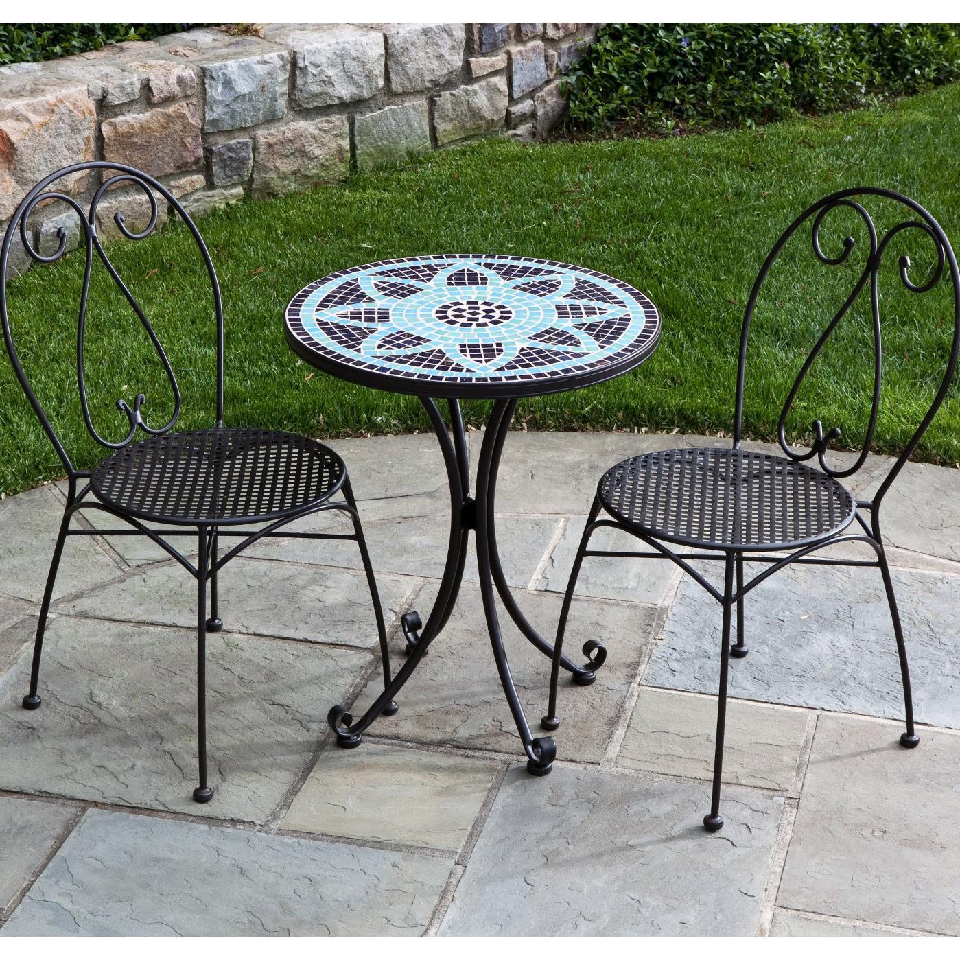 bistro patio set alfresco home le mans 2-person wrought iron patio bistro set with mosaic XBSAVVN