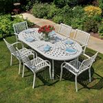 cast aluminium garden furniture catherine white (6 seater set) 210 x 105cm oval cast aluminium patio JFTIIYS