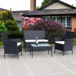 costway 4 pc outdoor rattan furniture set loveseat sofa cushioned patio LGWKRQJ