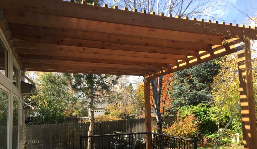 deck covers custom brown pergola cover a deck attached to house. RXVJCCN