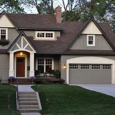 exterior paint colors benjamin moore copley gray hc 104 trimmed with bm elephant tusk oc AOPVTVN