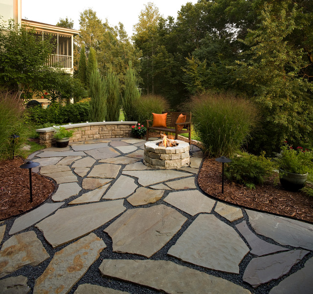 flagstone patio and natural stone fire pit traditional-patio ZQBVYMF