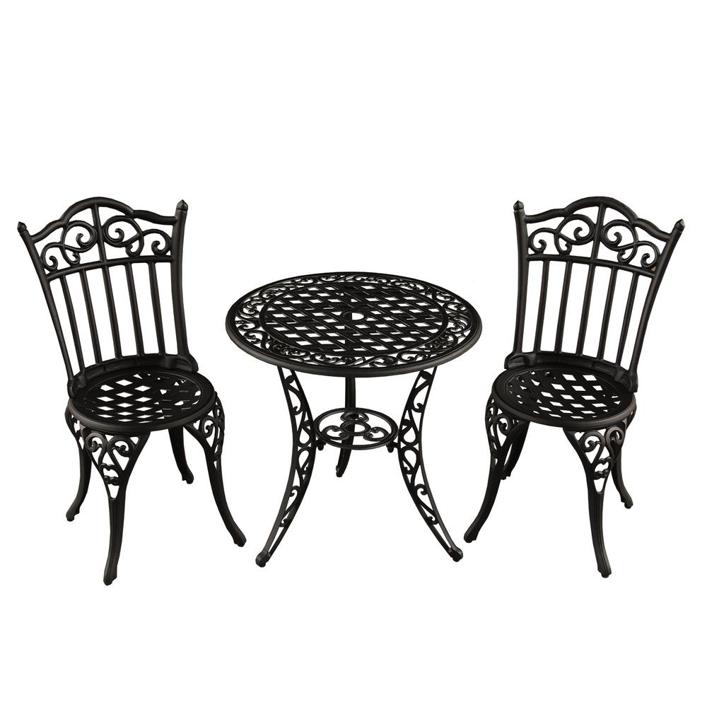 garden bistro sets ornate traditional 3-piece aluminum outdoor patio garden bistro set in sand SNLYVDW