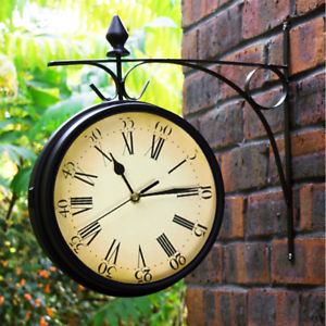 garden clock outdoor garden paddington station wall clock 20cm double sided outside  bracket NHGTMMR