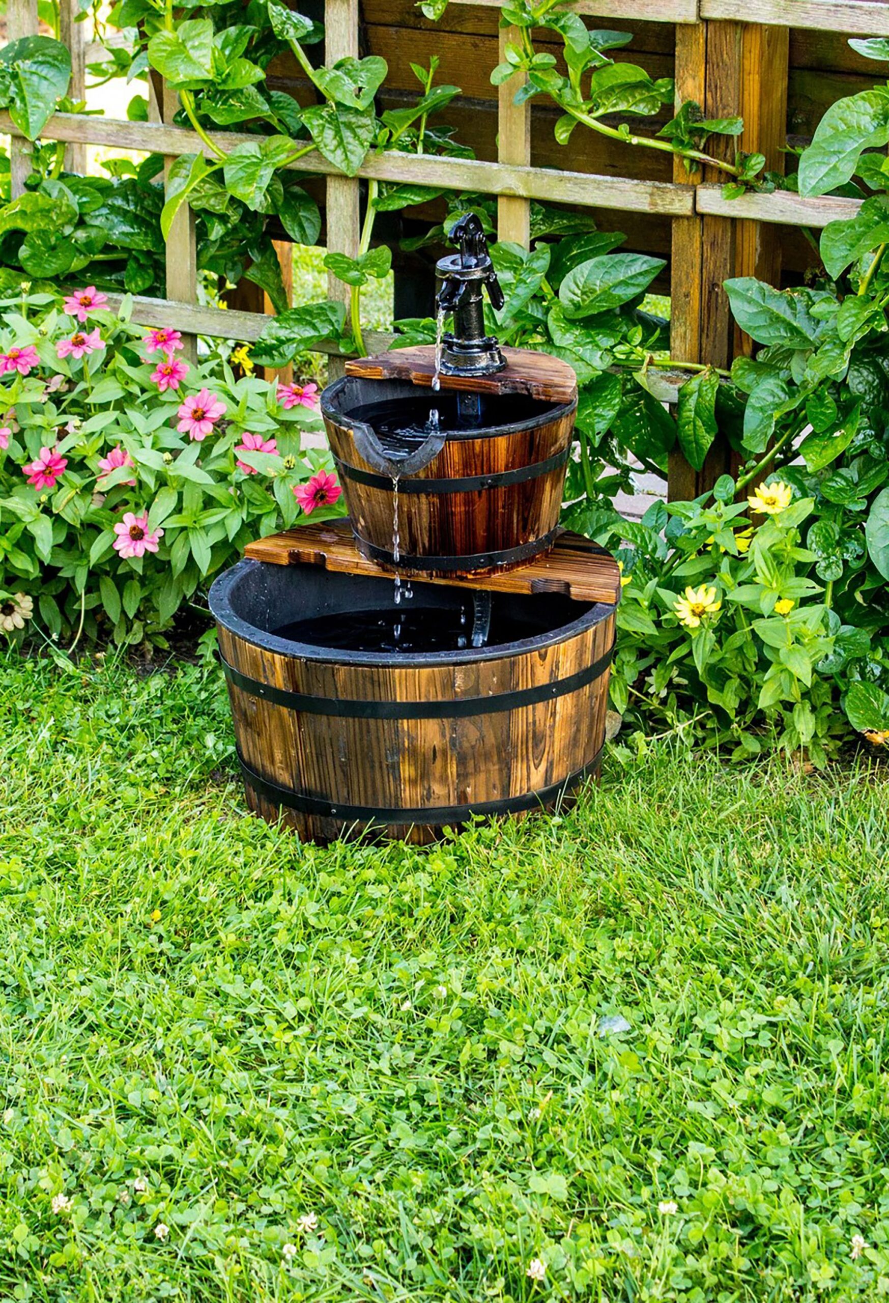 garden fountains wooden barrel water fountain CAOADKH