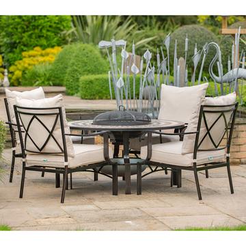 garden set leisuregrow casablanca metal 120cm 4 seat lounge firepit garden furniture  set RSEYSKU