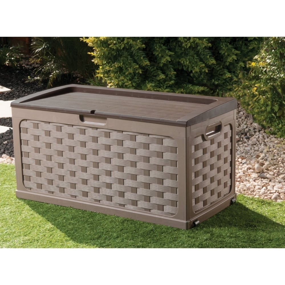 garden storage boxes rattan style garden storage box with sit on lid KKHVNCZ