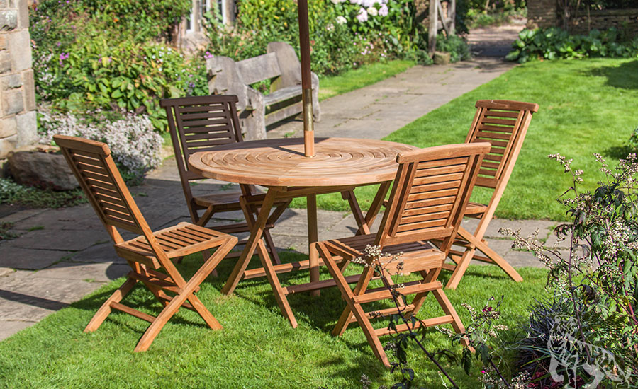 goodwood four seat teak table u0026 folding chair outdoor garden furniture set VZJLYUD