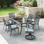 hampton bay patio set hampton bay belcourt 7-piece metal outdoor dining set with spa cushions DFCVMYH