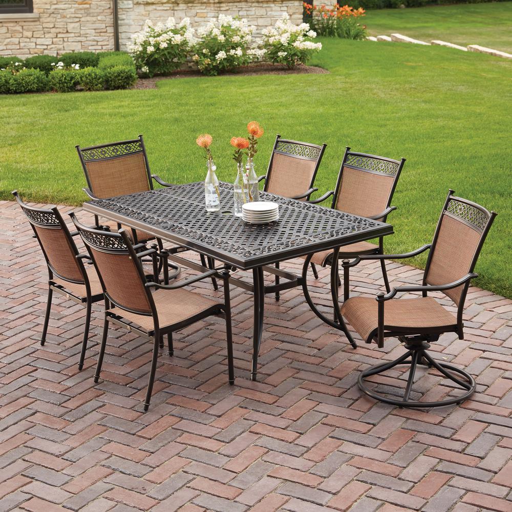 hampton bay patio set hampton bay niles park 7-piece sling patio dining set PNLTMLN