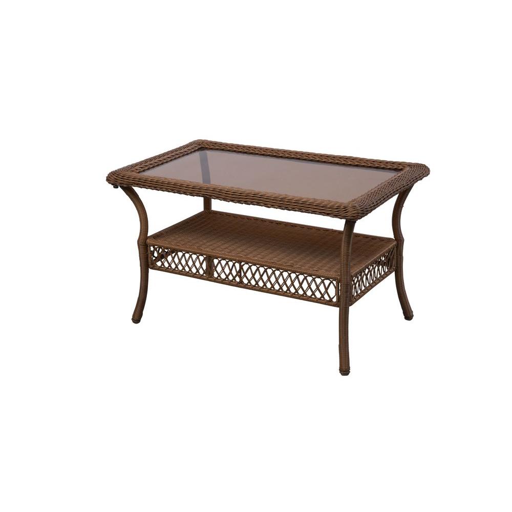 hampton bay spring haven brown all-weather wicker outdoor patio coffee table DRDYNYC