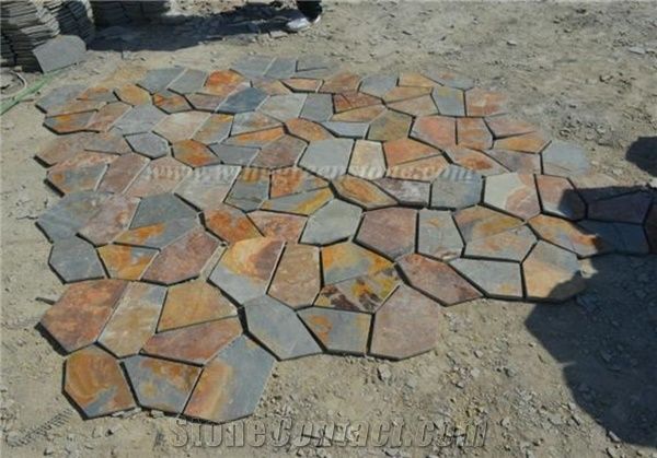 hot sale high quality rusty slate irregular shape flagstone pavers/random  flagstone/meshed YRWRUGP