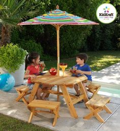 kids garden furniture kidkraft octagon patio table and stools with striped umbrella - kids picnic WWYBJPG