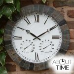 large slate effect outdoor garden clock with thermometer - 45cm (17.7 QJWOGJO