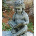 little girl reading garden statue QQEXIMI