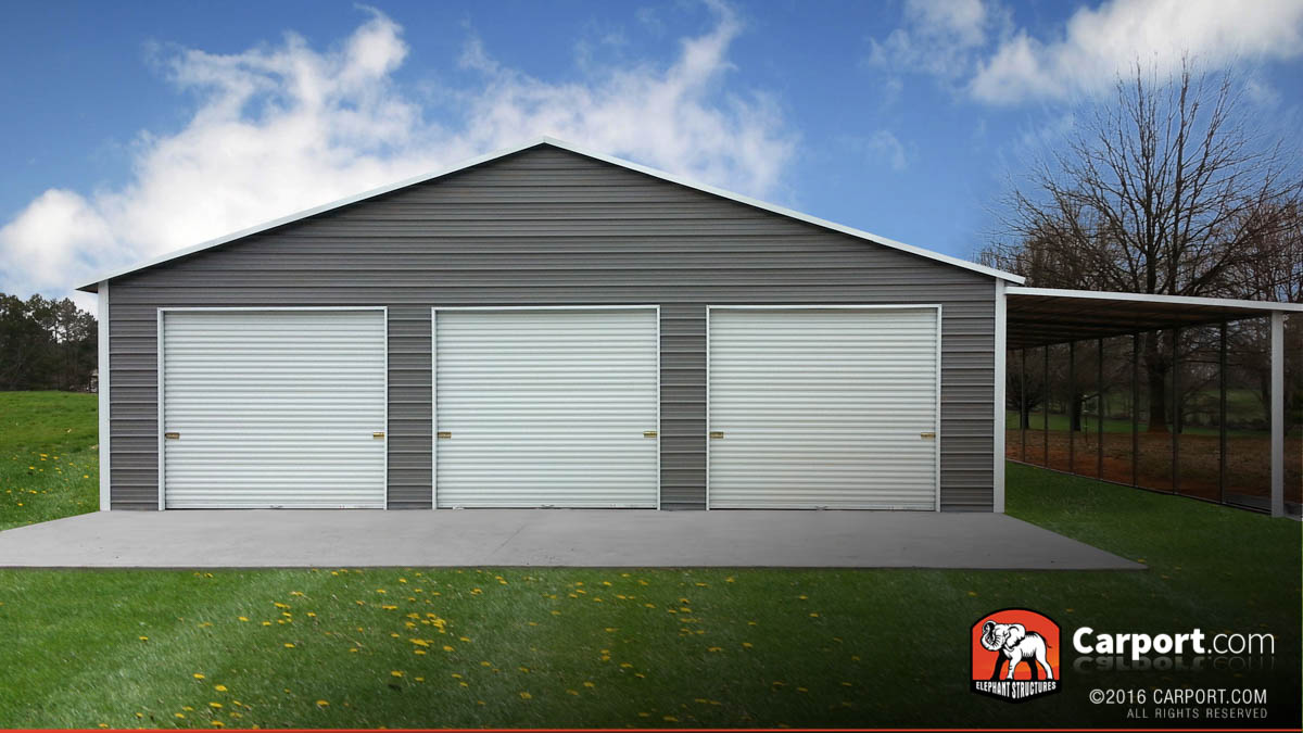 metal garage 42x31 custom three car garage with white roof and grey walls CNLCRTA