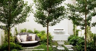 modern landscape design contemporary new york garden with stone pavers and a fountain IFSDYMP