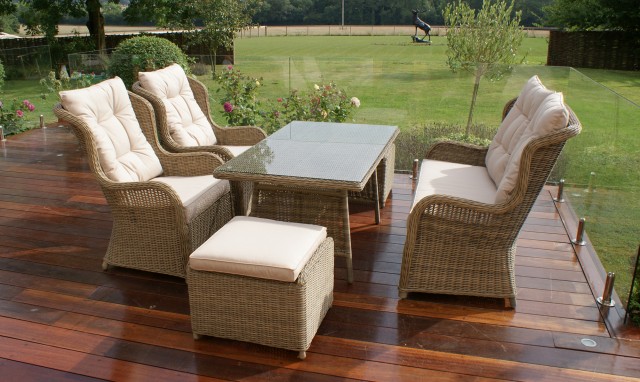 mustique - high back sofa dining set champagne rattan garden set QVWMSIG