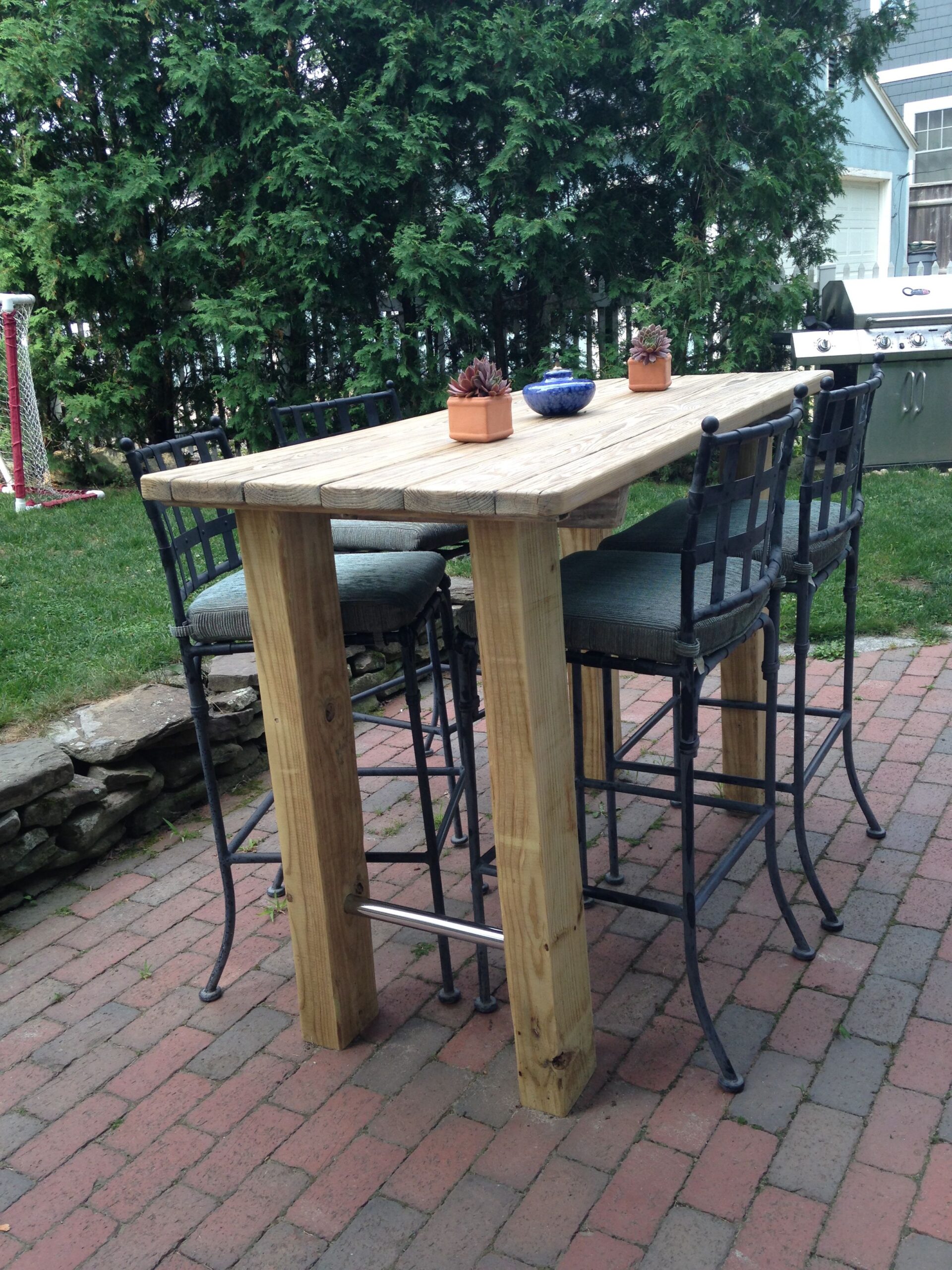 outdoor bar table we wanted a bar height table, so found an old picnic table, TKZBWLI