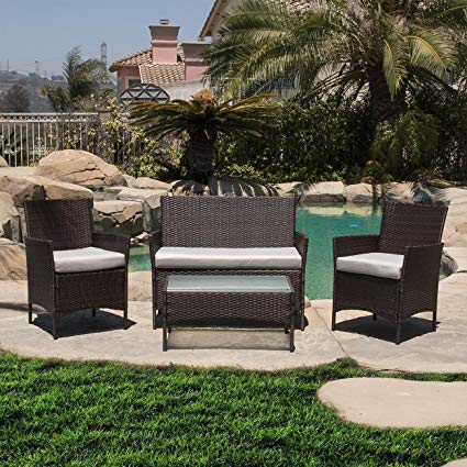 outdoor garden furniture belleze 4pc patio rattan wicker chair sofa table set outdoor garden QODLJLB