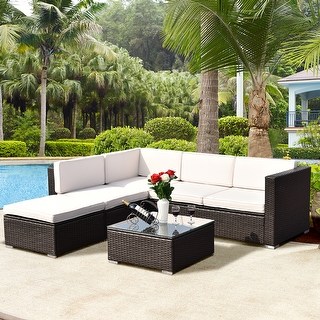 outdoor rattan furniture costway 4 pcs outdoor patio rattan wicker furniture set loveseat cushioned GQIHCXM