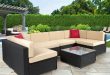 outdoor rattan furniture costway daybed patio sofa furniture round retractable canopy wicker rattan  outdoor WZZHOWD