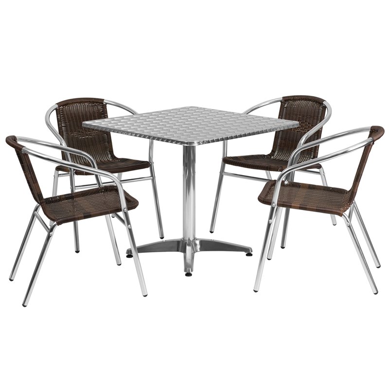 outdoor table and chairs 31.5u0027u0027 square aluminum indoor-outdoor table set with 4 dark brown rattan BLJCDJM