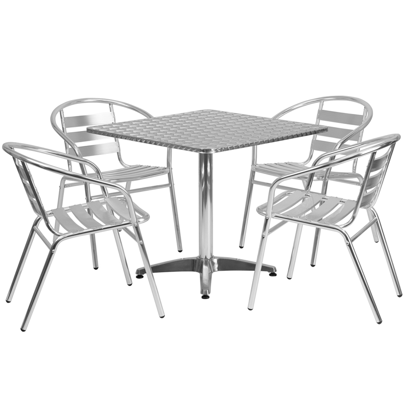 outdoor table and chairs 31.5u201d square aluminum indoor-outdoor table set with 4 slat back chairs MIHLCEH