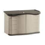 outside storage amazon.com : rubbermaid outdoor split-lid storage shed, 18 cu. ft.,  olive/sandstone CMEJMMA