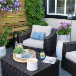 patio decorating ideas resin wicker patio furniture on a summer patio. ODOGRAK