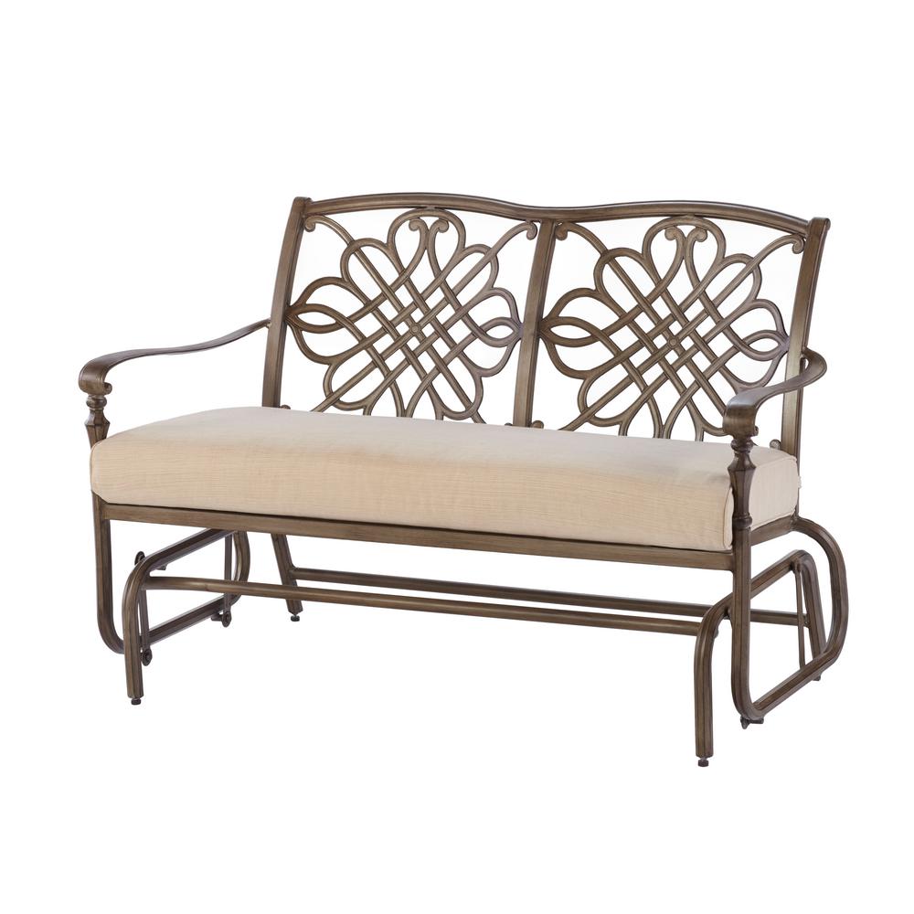 patio glider cavasso metal outdoor glider with oatmeal cushion HFOHAGK